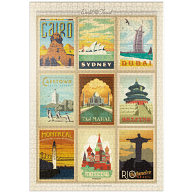 Darstellung des Puzzle Motivs World Travel: Multi-Image Print - Edition 2, Vintage Poster - Puzzleteile: 1000