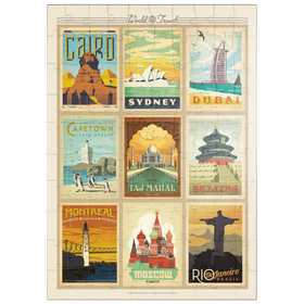 Darstellung des Puzzle Motivs World Travel: Multi-Image Print - Edition 2, Vintage Poster - Puzzleteile: 100