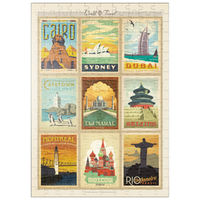 Darstellung des Puzzle Motivs World Travel: Multi-Image Print - Edition 2, Vintage Poster - Puzzleteile: 200