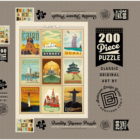 World Travel: Multi-Image Print - Edition 2, Vintage Poster 200 Puzzle Schachtel 3D Modell