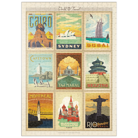 Darstellung des Puzzle-Motivs World Travel: Multi-Image Print - Edition 2, Vintage Poster – Puzzleteile: 500