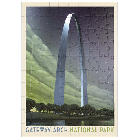 puzzleplate Gateway Arch National Park: Evening Glow, Vintage Poster 100 Puzzle