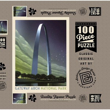Gateway Arch National Park: Evening Glow, Vintage Poster 100 Puzzle Schachtel 3D Modell