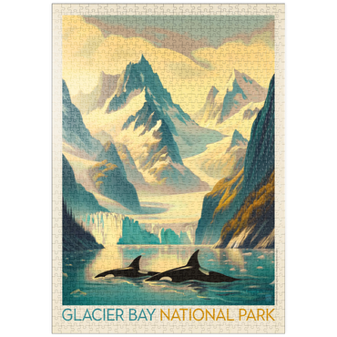 puzzleplate Glacier Bay National Park: Gliding Orcas, Vintage Poster 1000 Puzzle
