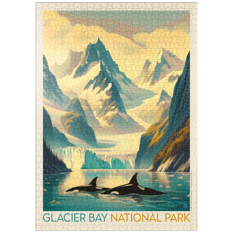 puzzleplate Glacier Bay National Park: Gliding Orcas, Vintage Poster 1000 Puzzle