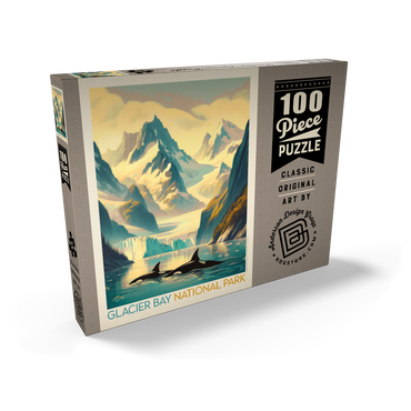 Glacier Bay National Park: Gliding Orcas, Vintage Poster 100 Puzzle Schachtel Ansicht2