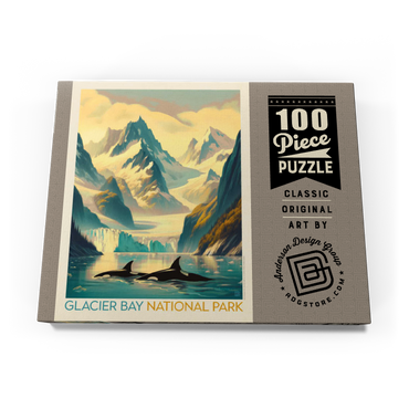 Glacier Bay National Park: Gliding Orcas, Vintage Poster 100 Puzzle Schachtel Ansicht3