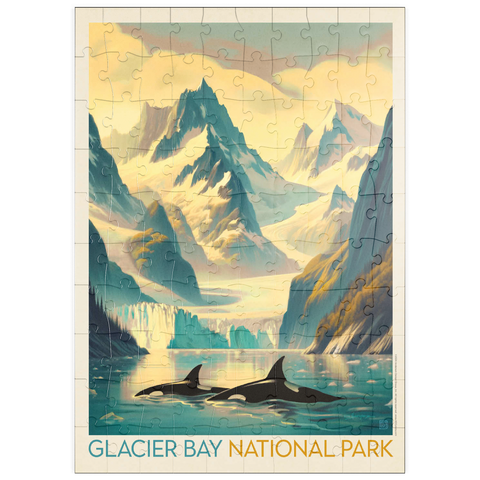 puzzleplate Glacier Bay National Park: Gliding Orcas, Vintage Poster 100 Puzzle