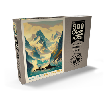Glacier Bay National Park: Gliding Orcas, Vintage Poster 500 Puzzle Schachtel Ansicht2