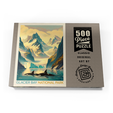 Glacier Bay National Park: Gliding Orcas, Vintage Poster 500 Puzzle Schachtel Ansicht3