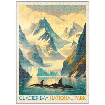 puzzleplate Glacier Bay National Park: Gliding Orcas, Vintage Poster 500 Puzzle