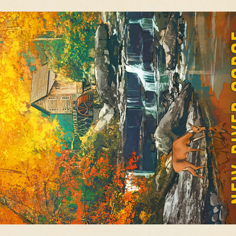 New River Gorge National Park & Preserve: Fall Colors, Vintage Poster 1000 Puzzle 3D Modell