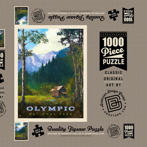 Olympic National Park: Enchanted Valley Chalet, Vintage Poster 1000 Puzzle Schachtel 3D Modell