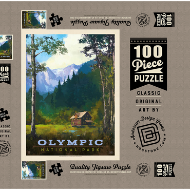 Olympic National Park: Enchanted Valley Chalet, Vintage Poster 100 Puzzle Schachtel 3D Modell