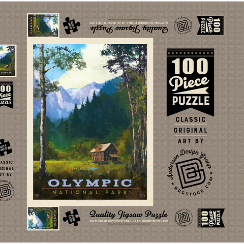Olympic National Park: Enchanted Valley Chalet, Vintage Poster 100 Puzzle Schachtel 3D Modell