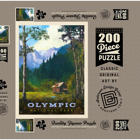 Olympic National Park: Enchanted Valley Chalet, Vintage Poster 200 Puzzle Schachtel 3D Modell