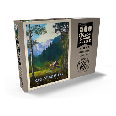 Olympic National Park: Enchanted Valley Chalet, Vintage Poster 500 Puzzle Schachtel Ansicht2