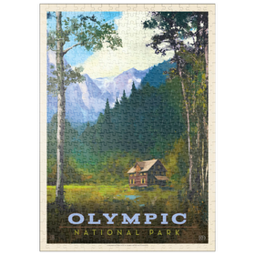 Darstellung des Puzzle Motivs Olympic National Park: Enchanted Valley Chalet, Vintage Poster - Puzzleteile: 500
