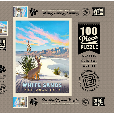 White Sands National Park: Jack Rabbit, Vintage Poster 100 Puzzle Schachtel 3D Modell