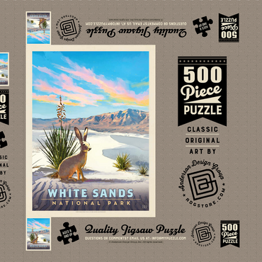 White Sands National Park: Jack Rabbit, Vintage Poster 500 Puzzle Schachtel 3D Modell