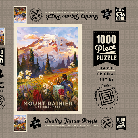 Mount Rainier National Park: Moment in the Meadow, Vintage Poster 1000 Puzzle Schachtel 3D Modell