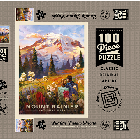 Mount Rainier National Park: Moment in the Meadow, Vintage Poster 100 Puzzle Schachtel 3D Modell