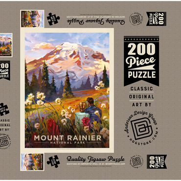 Mount Rainier National Park: Moment in the Meadow, Vintage Poster 200 Puzzle Schachtel 3D Modell