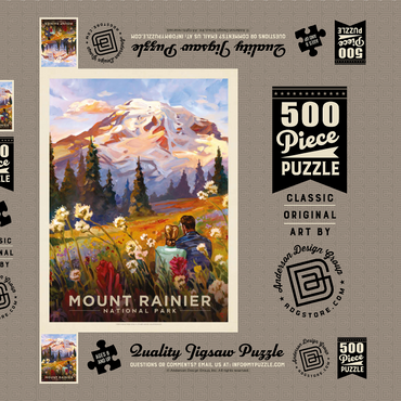 Mount Rainier National Park: Moment in the Meadow, Vintage Poster 500 Puzzle Schachtel 3D Modell