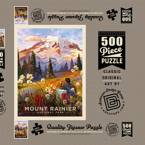 Mount Rainier National Park: Moment in the Meadow, Vintage Poster 500 Puzzle Schachtel 3D Modell