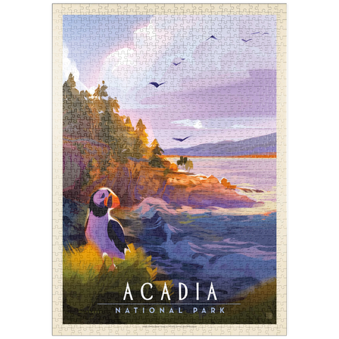puzzleplate Acadia National Park: Puffin Paradise, Vintage Poster 1000 Puzzle