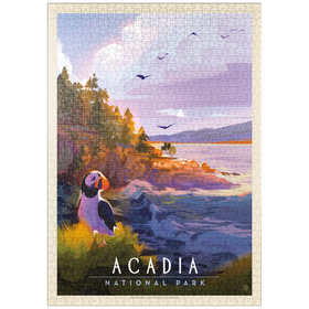 Darstellung des Puzzle Motivs Acadia National Park: Puffin Paradise, Vintage Poster - Puzzleteile: 1000