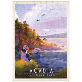 Darstellung des Puzzle Motivs Acadia National Park: Puffin Paradise, Vintage Poster - Puzzleteile: 100
