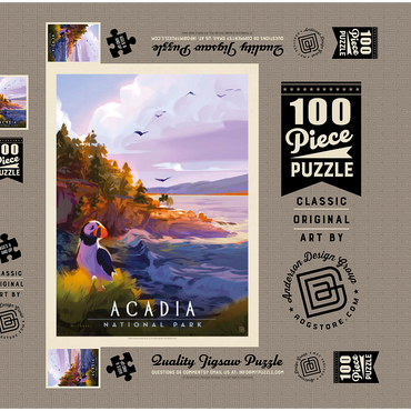 Acadia National Park: Puffin Paradise, Vintage Poster 100 Puzzle Schachtel 3D Modell