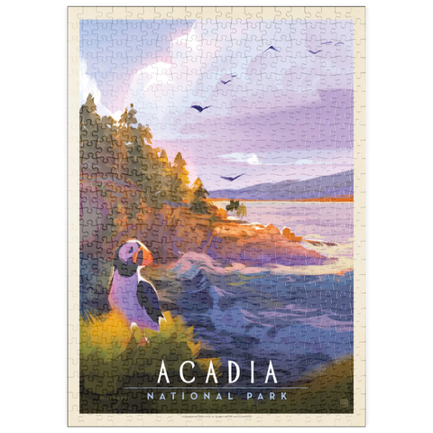 puzzleplate Acadia National Park: Puffin Paradise, Vintage Poster 500 Puzzle