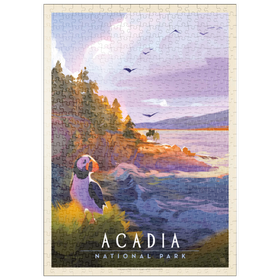 Darstellung des Puzzle Motivs Acadia National Park: Puffin Paradise, Vintage Poster - Puzzleteile: 500