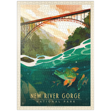 puzzleplate New River Gorge National Park & Preserve: Fish-Eye-View, Vintage Poster 1000 Puzzle