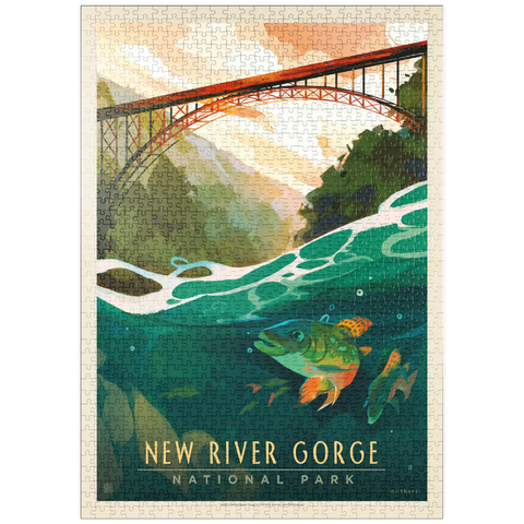 puzzleplate New River Gorge National Park & Preserve: Fish-Eye-View, Vintage Poster 1000 Puzzle