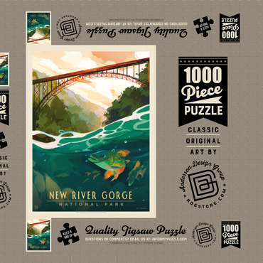 New River Gorge National Park & Preserve: Fish-Eye-View, Vintage Poster 1000 Puzzle Schachtel 3D Modell