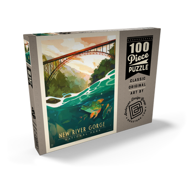New River Gorge National Park & Preserve: Fish-Eye-View, Vintage Poster 100 Puzzle Schachtel Ansicht2