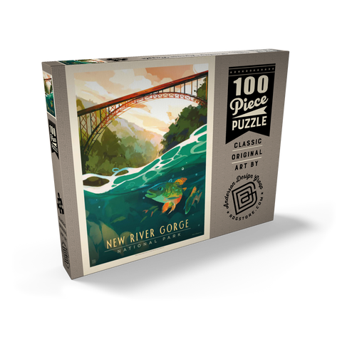 New River Gorge National Park & Preserve: Fish-Eye-View, Vintage Poster 100 Puzzle Schachtel Ansicht2