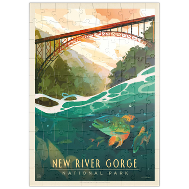 puzzleplate New River Gorge National Park & Preserve: Fish-Eye-View, Vintage Poster 100 Puzzle