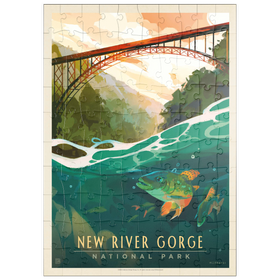 Darstellung des Puzzle Motivs New River Gorge National Park & Preserve: Fish-Eye-View, Vintage Poster - Puzzleteile: 100