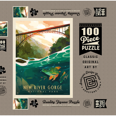 New River Gorge National Park & Preserve: Fish-Eye-View, Vintage Poster 100 Puzzle Schachtel 3D Modell