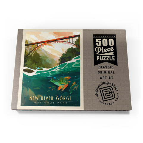 New River Gorge National Park & Preserve: Fish-Eye-View, Vintage Poster 500 Puzzle Schachtel Ansicht3