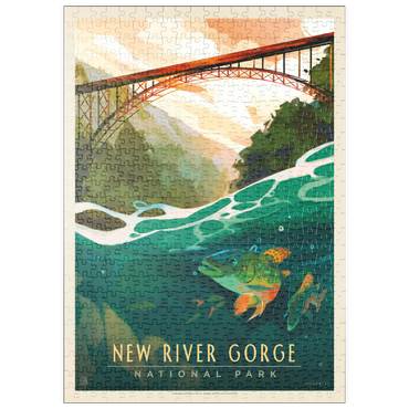 puzzleplate New River Gorge National Park & Preserve: Fish-Eye-View, Vintage Poster 500 Puzzle