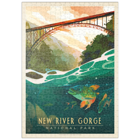puzzleplate New River Gorge National Park & Preserve: Fish-Eye-View, Vintage Poster 500 Puzzle