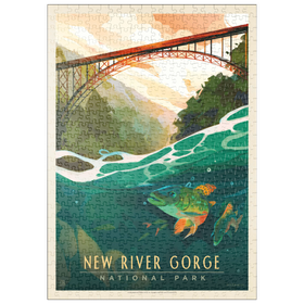 Darstellung des Puzzle Motivs New River Gorge National Park & Preserve: Fish-Eye-View, Vintage Poster - Puzzleteile: 500