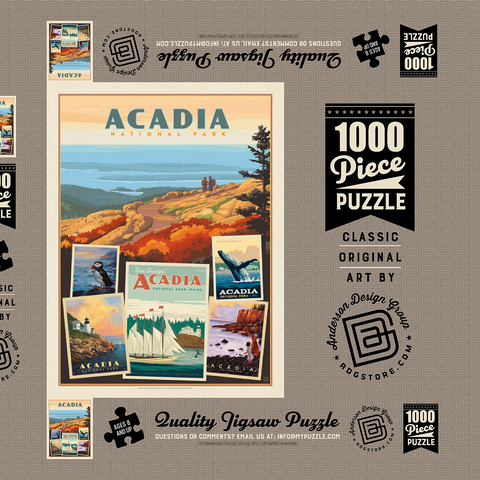 Acadia National Park: Collage Print, Vintage Poster 1000 Puzzle Schachtel 3D Modell