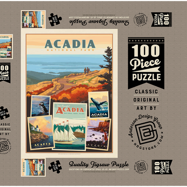 Acadia National Park: Collage Print, Vintage Poster 100 Puzzle Schachtel 3D Modell
