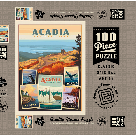 Acadia National Park: Collage Print, Vintage Poster 100 Puzzle Schachtel 3D Modell